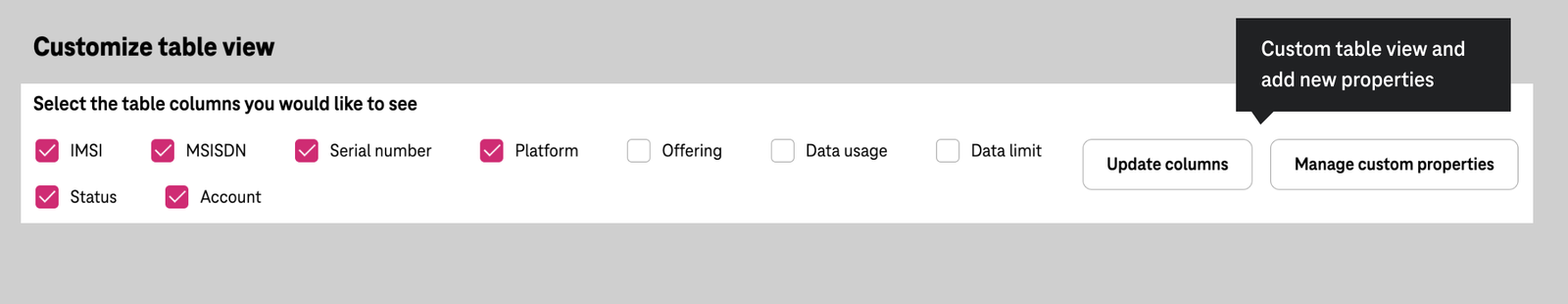 Customize table