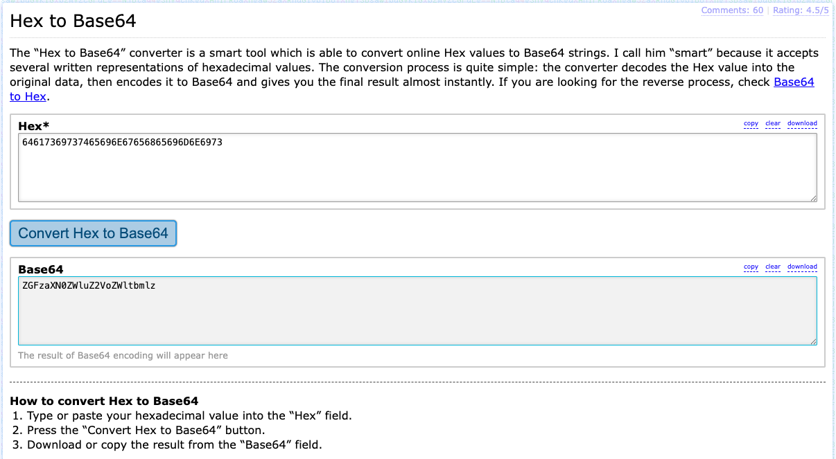 Online tool to convert hex to base64